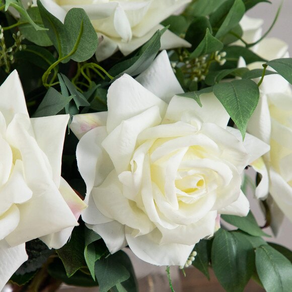 Wedding Collection 16-in Artificial Roses and Mixed Greens Arrangement in Glass Vase - SKU #A2316 - 2