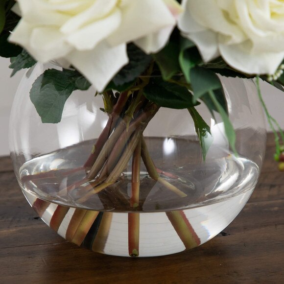 Wedding Collection 16-in Artificial Roses and Mixed Greens Arrangement in Glass Vase - SKU #A2316 - 3