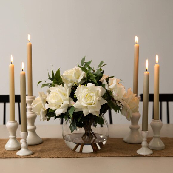 Wedding Collection 16-in Artificial Roses and Mixed Greens Arrangement in Glass Vase - SKU #A2316 - 5