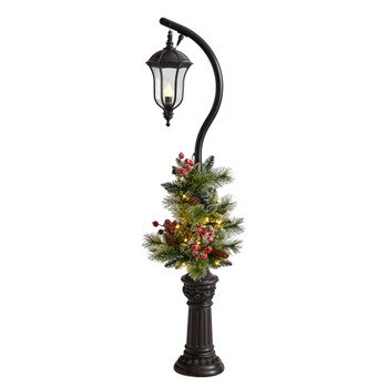 5 Holiday Decorated Lamp Post with Greenery Berries and 30 LED Lights - SKU #D1030