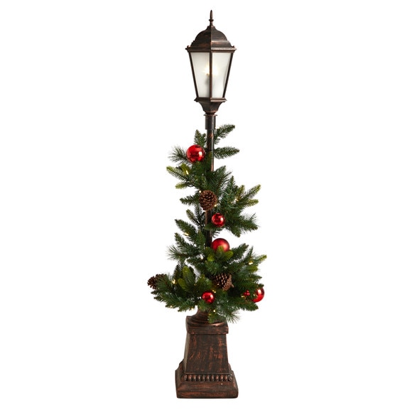 5 Holiday Decorated Lamp Post with Greenery Ornaments and 50 LED Lights - SKU #D1031