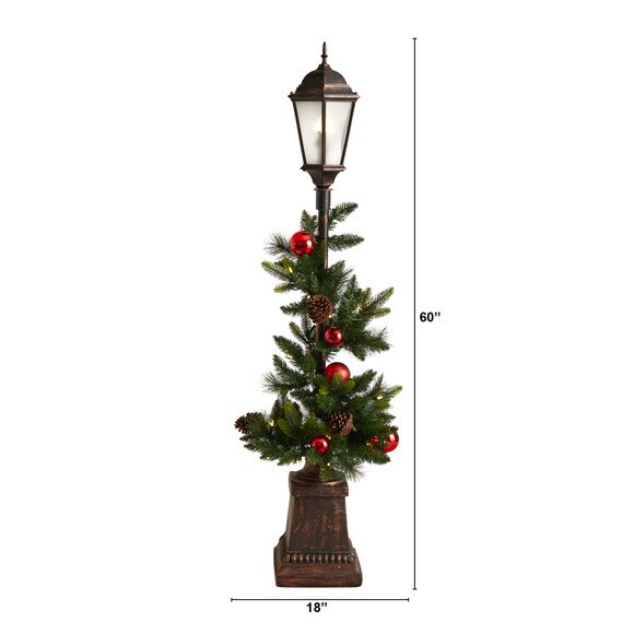 5 Holiday Decorated Lamp Post with Greenery Ornaments and 50 LED Lights - SKU #D1031 - 1