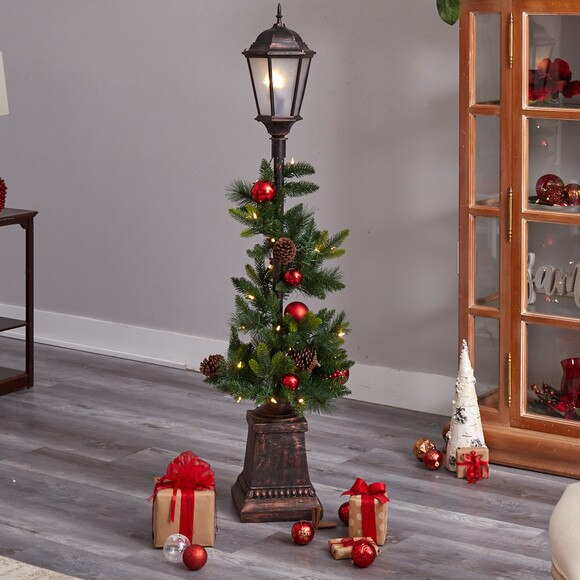 5 Holiday Decorated Lamp Post with Greenery Ornaments and 50 LED Lights - SKU #D1031 - 6