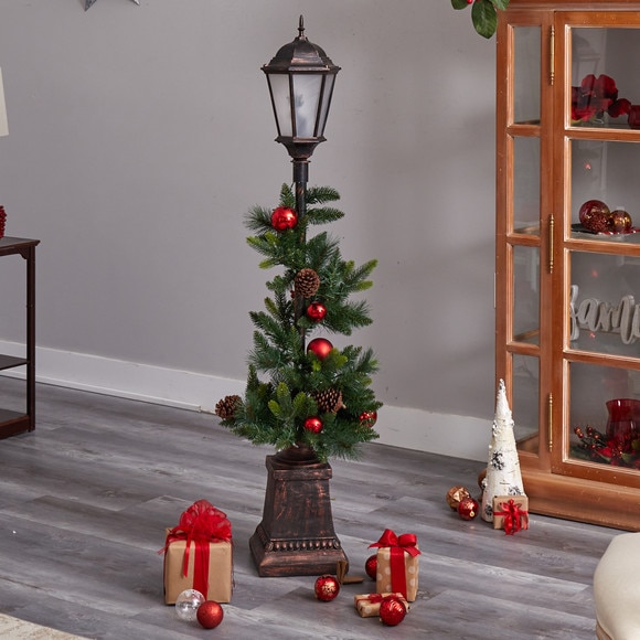 5 Holiday Decorated Lamp Post with Greenery Ornaments and 50 LED Lights - SKU #D1031 - 7