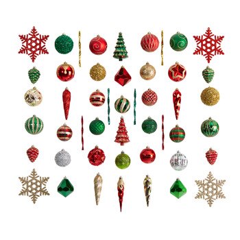 Holiday Deluxe Shatterproof 52 Count Christmas Tree Ornament Box Set Re-Useable Container - SKU #D1042