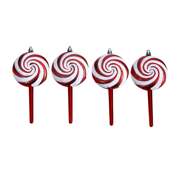 7 Candy Cane Lollipop Holiday Deluxe Christmas Shatterproof Ornament Set of 4 - SKU #D1049