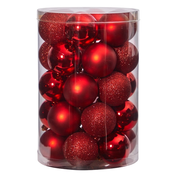 Holiday Christmas 30 Count 2.5 Shatterproof Ornament Set with Re-Useable Storage Container - SKU #D1055 - 2