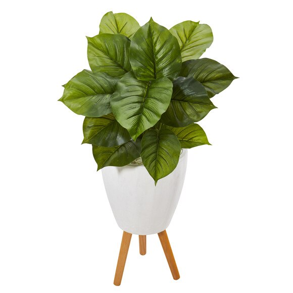 37 Large Philodendron Artificial Plant in White Planter with Stand Real Touch - SKU #P1109