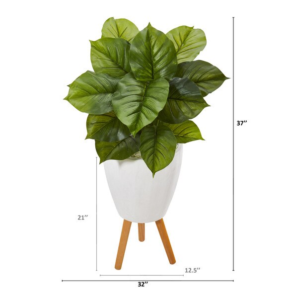 37 Large Philodendron Artificial Plant in White Planter with Stand Real Touch - SKU #P1109 - 1