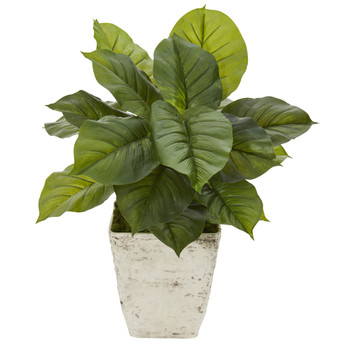 30 Large Philodendron Artificial Plant in Country White Planter Real Touch - SKU #P1111