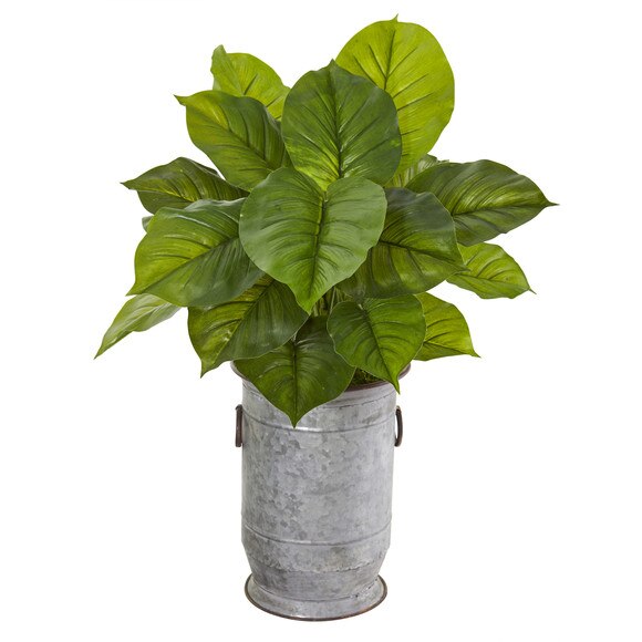 32 Large Philodendron Artificial Plant in Vintage Metal Planter Real Touch - SKU #P1112