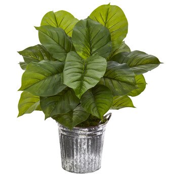 26 Large Philodendron Artificial Plant in Vintage Metal Pail Real Touch - SKU #P1115