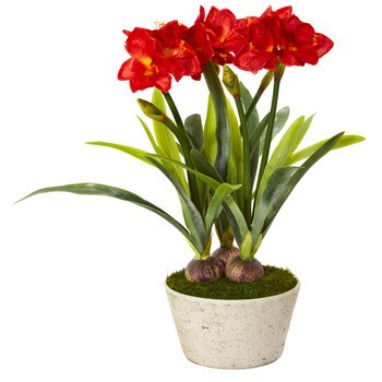 32 Amaryllis Artificial Plant in White Planter - SKU #P1138
