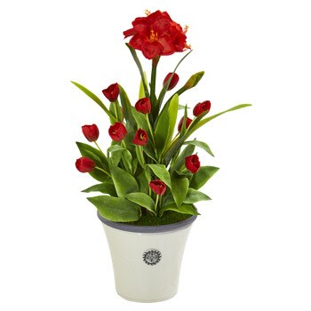39 Amaryllis and Tulip Artificial Plant in Decorative Planter - SKU #P1139