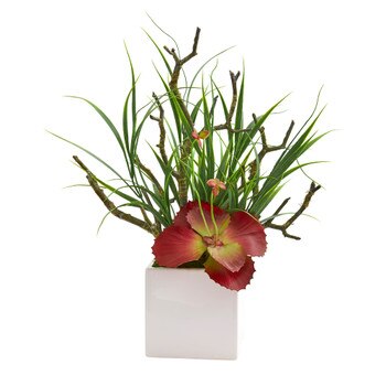 17 Succulent and Grass Artificial Plant in White Planter - SKU #P1196