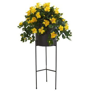 50 Hibiscus Artificial Plant in Black Planter with Stand - SKU #P1214