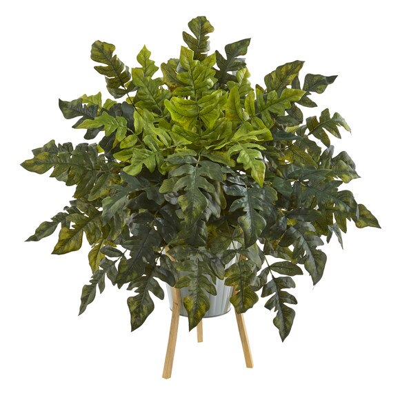 26 Holly Fern Artificial Plant in Green Planter with Stand - SKU #P1232