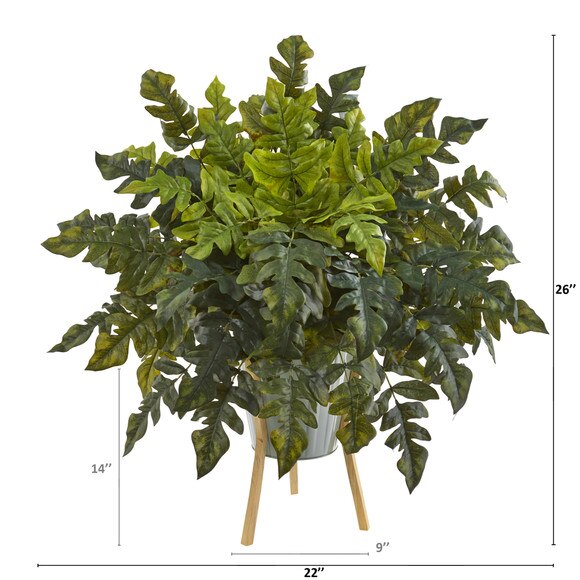 26 Holly Fern Artificial Plant in Green Planter with Stand - SKU #P1232 - 1