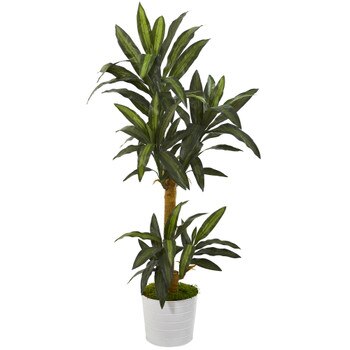 59 Yucca Artificial Plant in White Tin Planter - SKU #P1244