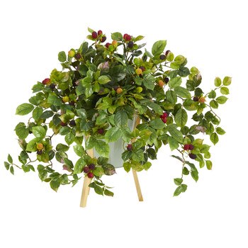 23 Raspberry Artificial Plant in Green Planter with Stand - SKU #P1268