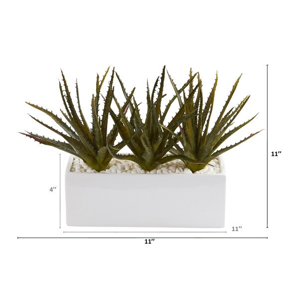 11 Aloe Succulent Artificial Plant in White Planter - SKU #P1279 - 1