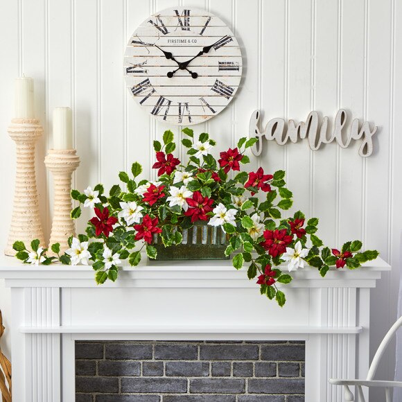 39 Poinsettia and Variegated Holly Artificial Plant in Decorative Planter Real Touch - SKU #P1354 - 2