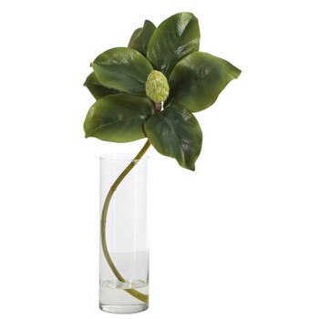 18 Magnolia Artificial Plant in Glass Planter - SKU #P1368