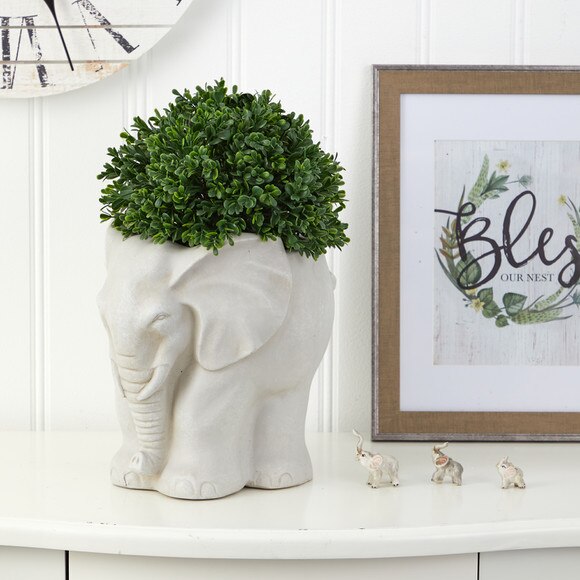 16 Boxwood Topiary Artificial Plant in Elephant Shaped Planter UV Resistant Indoor/Outdoor - SKU #P1385 - 1