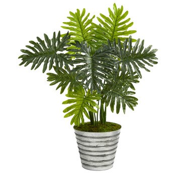 3.5 Philodendron Artificial Plant in Decorative Tin Bucket Real Touch - SKU #P1393