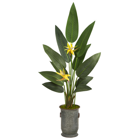 62 Bird of Paradise Artificial Plant in Vintage Metal Planter Real Touch - SKU #P1404