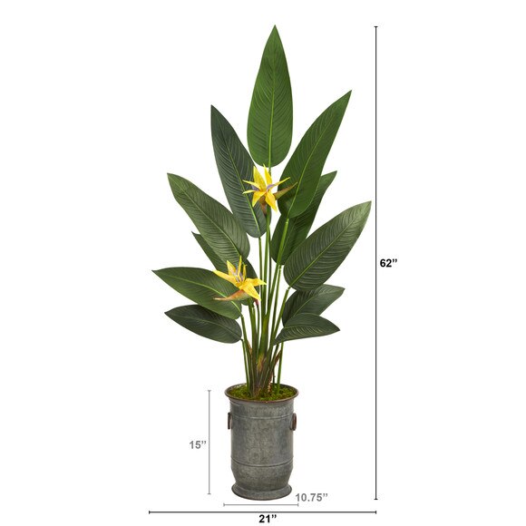 62 Bird of Paradise Artificial Plant in Vintage Metal Planter Real Touch - SKU #P1404 - 1