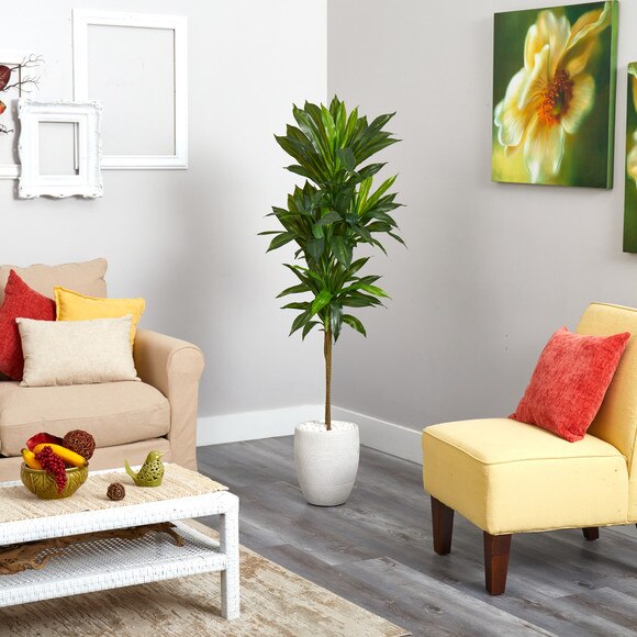62 Dracaena Artificial Plant in White Planter Real Touch - SKU #P1411 - 2