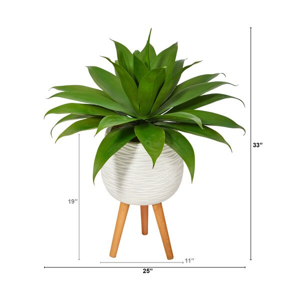 33 Agave Succulent Artificial Plant in White Planter with Stand - SKU #P1425 - 1