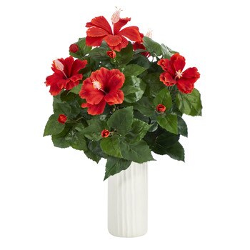 20 Hibiscus Artificial Plant Artificial Plant in White Planter - SKU #P1434