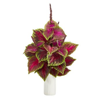 25 Coleus Artificial Plant Artificial Plant in White Planter - SKU #P1436
