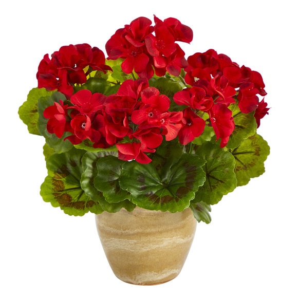 11 Geranium Artificial Plant in Ceramic Planter UV Resistant Indoor/Outdoor - SKU #P1442