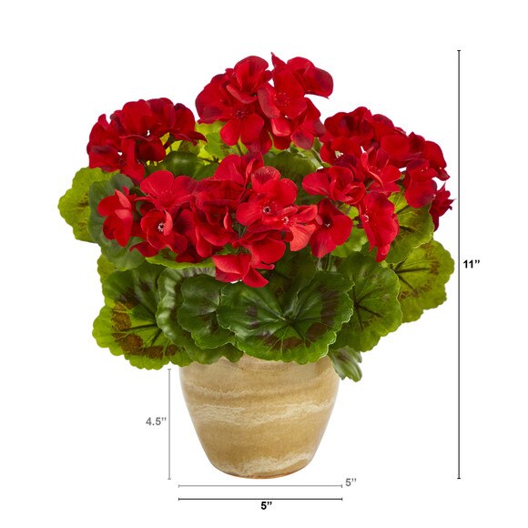 11 Geranium Artificial Plant in Ceramic Planter UV Resistant Indoor/Outdoor - SKU #P1442 - 1