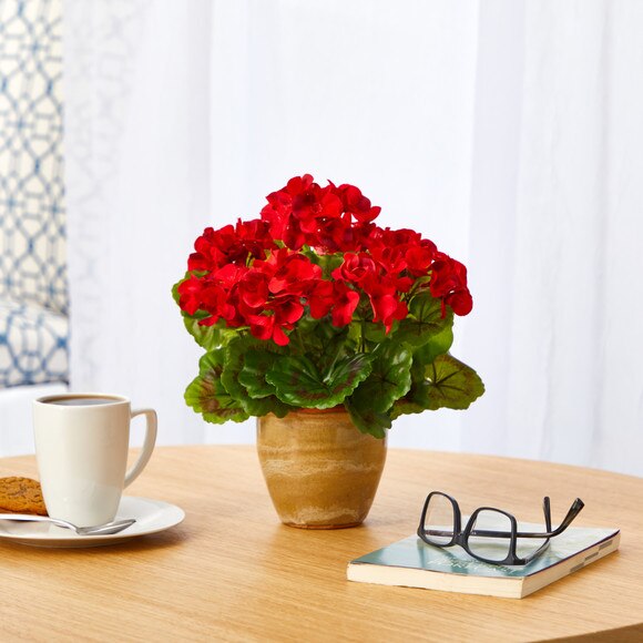 11 Geranium Artificial Plant in Ceramic Planter UV Resistant Indoor/Outdoor - SKU #P1442 - 2