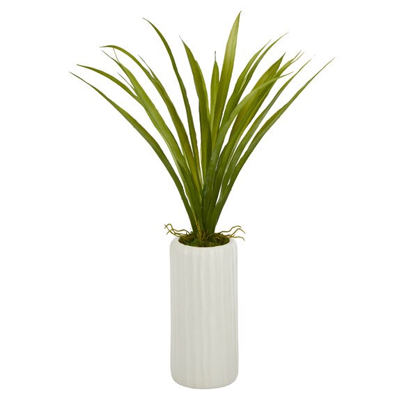 19 Grass Artificial Plant in White Planter - SKU #P1488