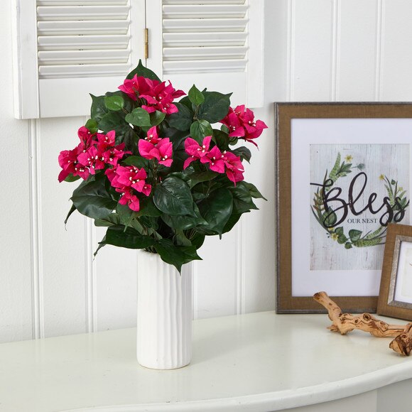 18 Bougainvillea Artificial Plant in White Planter - SKU #P1550 - 2
