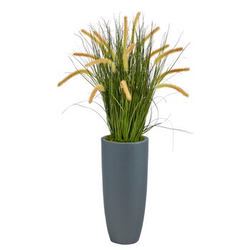37 Onion Grass Artificial Plant in Gray Planter - SKU #P1556