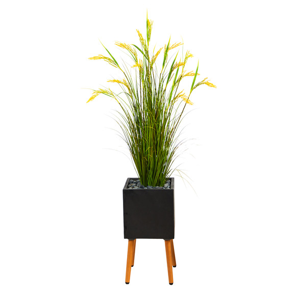 62 Wheat Grain Artificial Plant in Black Planter with Stand - SKU #P1560