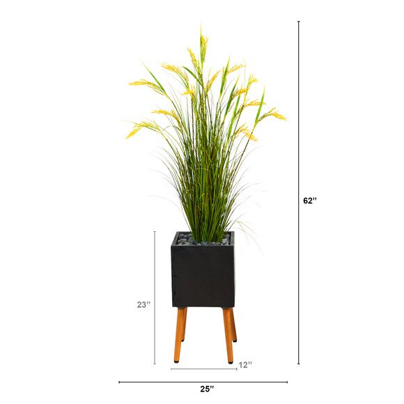 62 Wheat Grain Artificial Plant in Black Planter with Stand - SKU #P1560 - 1