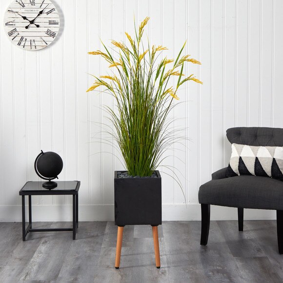62 Wheat Grain Artificial Plant in Black Planter with Stand - SKU #P1560 - 2