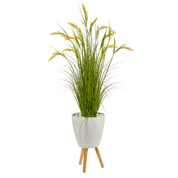 5 Wheat Grain Artificial Plant in White Planter with Legs - SKU #P1562