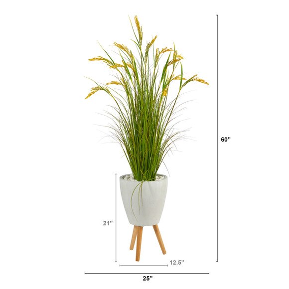 5 Wheat Grain Artificial Plant in White Planter with Legs - SKU #P1562 - 1