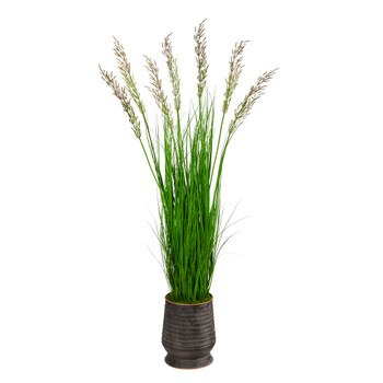 62 Wheat Grass Artificial Plant in Ribbed Metal Planter - SKU #P1569