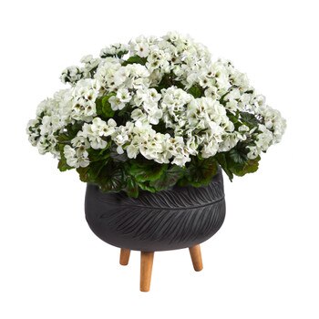 26 Geranium Artificial Plant in Black Planter with Stand UV Resistant Indoor/Outdoor - SKU #P1614
