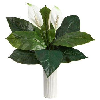 23 Mixed Spathiphyllum Artificial Plant in White Planter - SKU #P1619