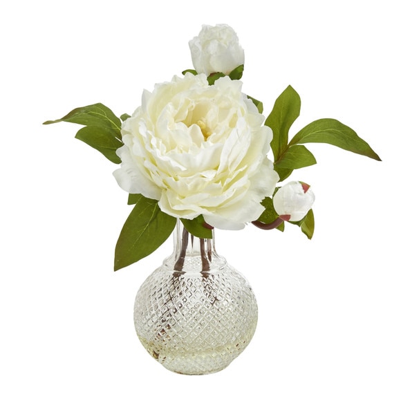 11 Peony Artificial Arrangement in Vase - SKU #P1638 - 2